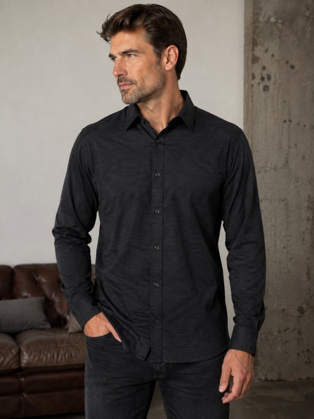 Kenneth Cole New York Men's Dress Shirt 16 34/35 Black Striped Long Sleeve